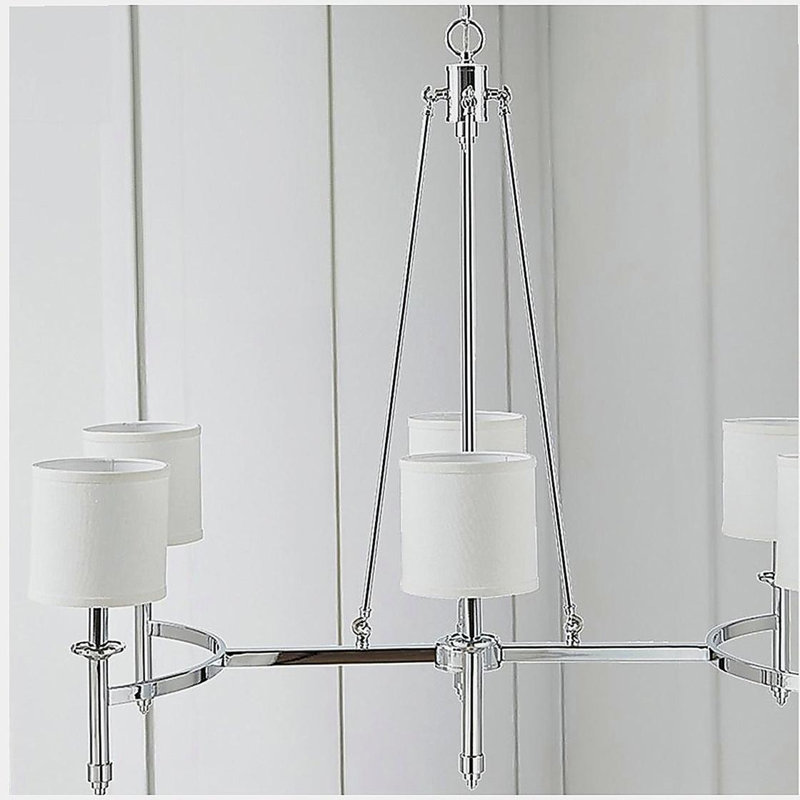 Lustre à 6 lumières avec abat-jour cylindrique en tissu chromé, voir ci-dessous