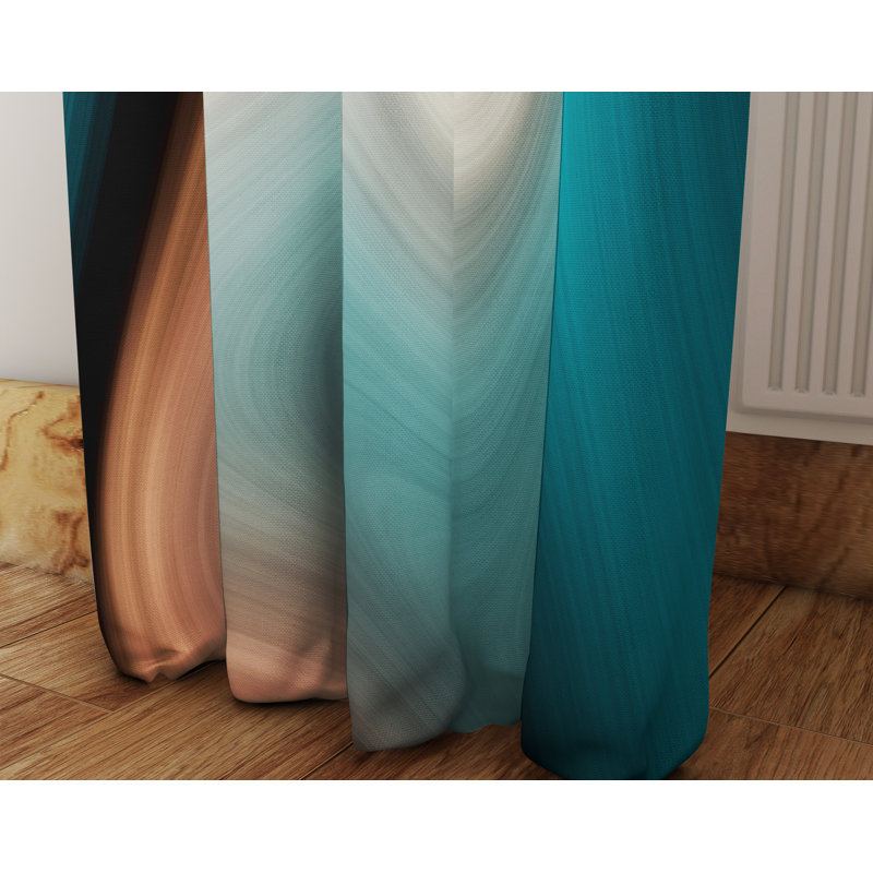 Semi Sheer Curtain Panel Pair, 40" W x 52" L, Blue/Brown/Black