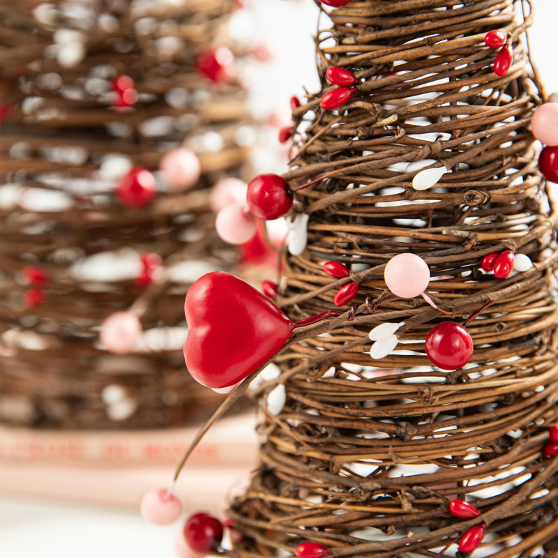 Ensemble de 2 arbres de table en rotin avec cœur et baies pour la Saint-Valentin