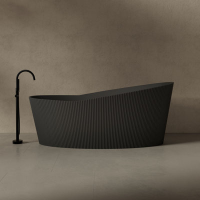 Baignoire de trempage autoportante cannelée noire à surface solide 71 "x 33" avec trop-plein et bonde escamotable pour salle de bain MonBlari
