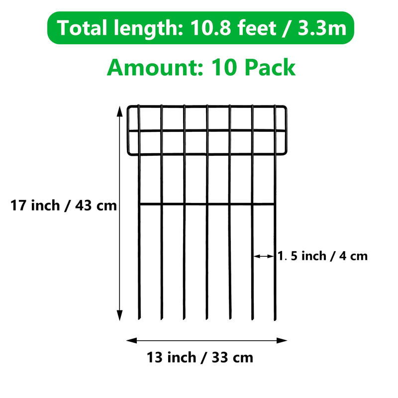 43cm H x 33cm W Metal Animal Barrier Fence, 10 Pack Decorative Garden Border, No Digging Patio Fence, 3.3m Total Length