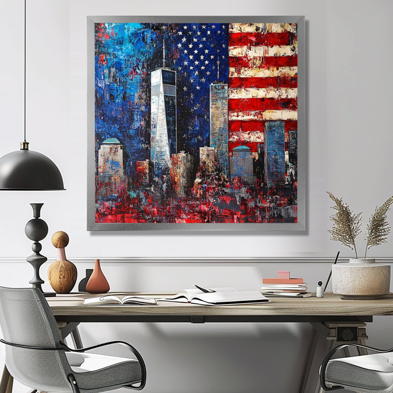 «Abstract 911 Towers Memories» - art mural patriotiste américain, H 16 po x l 16 po, Reproduction encadrée d'une seule photo