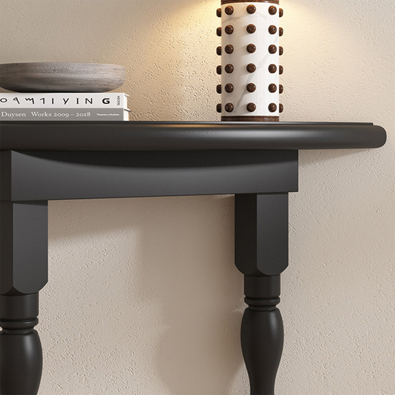 Console demi-cercle en bois massif noir, H 31,5 po x l 47,24 po x P 9,84 po