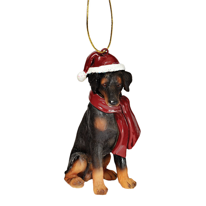 Festive Doberman Pinscher Holiday Resin Ornament with Santa Hat