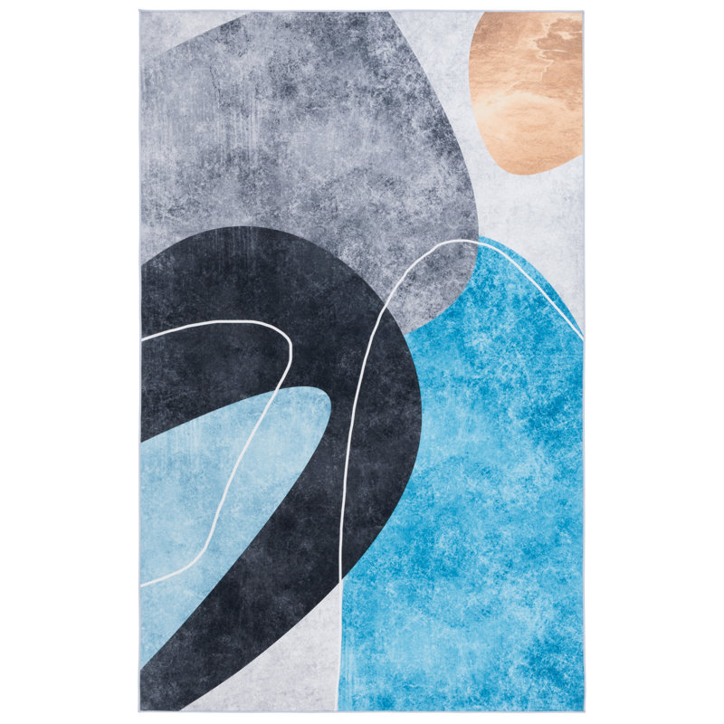 Tapis gris foncé / turquoise Bennita 837, Rectangle 4 pi x 6 pi