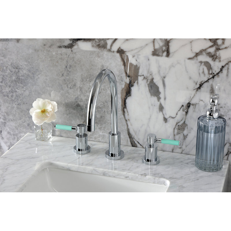 Kingston Brass Kaiser Two-Handle 3-Hole Deck Mount Widespread Bathroom Faucet with Brass Pop-Up Drain, Polished Chrome
