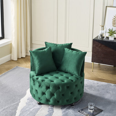 Chaise pivotante en velours moderne, bouton, 3 coussins, roulettes pour fauteuil d'appoint, design, utilisation dans la pièce