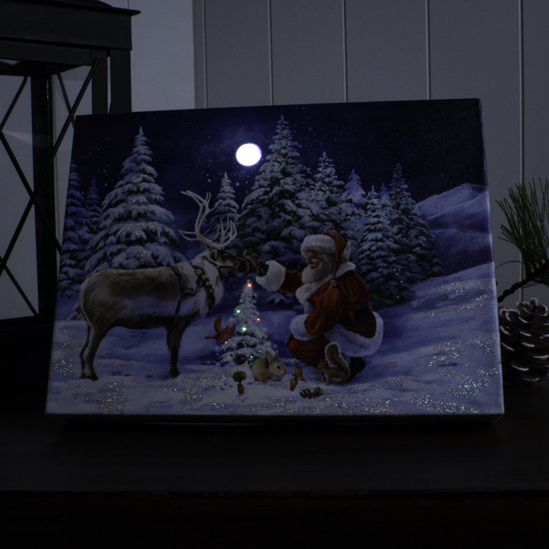 Père Noël et amis, toile de table éclairée 8 x 6