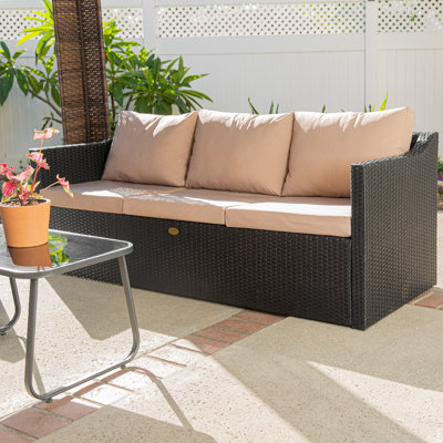 77.5'' Wide Wicker Patio Sofa with Cushions