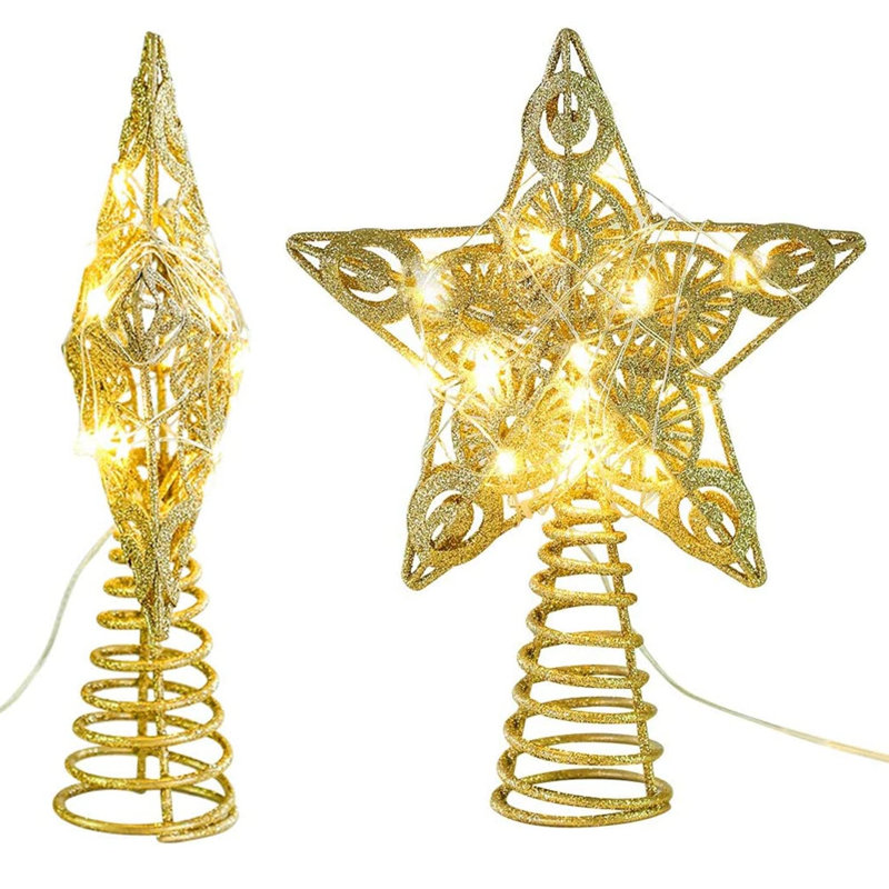 Décoration pour sommet de sapin étoile avec 20 lumières DEL, décoration d'arbre de Noël arbre de Noël éclairé argent