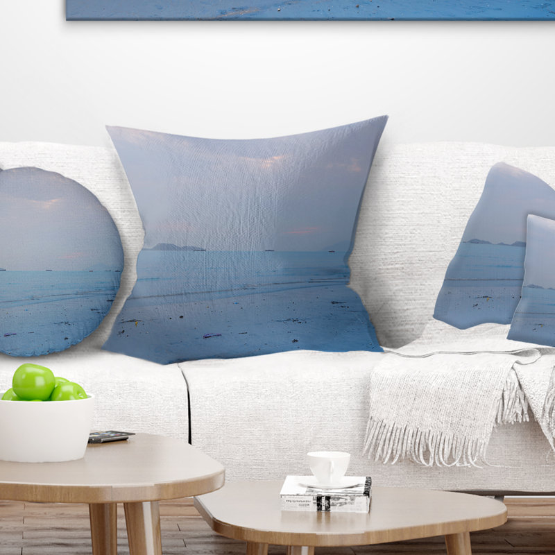 Coussin de plage paysage coucher de soleil à Lung Kwu Tan, 18 po x 18 po, Coussin décoratif