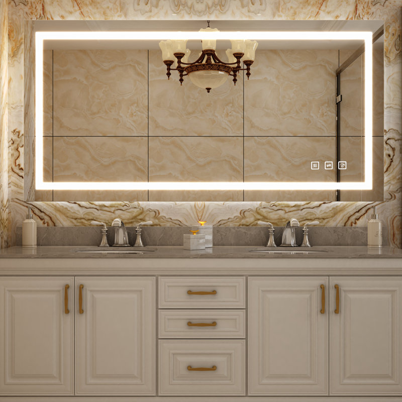 Led Bathroom Mirror, Dimmable Vanity Mirrors For Wall, Anti-fog, 3 Colors Adjustable, Memory, Double Led Lights ( Front And Backlit ) Durable Tempered Material