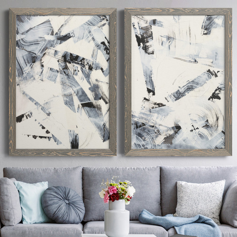 Fractured Ice I - ensemble de 2 peintures encadrées, Toile avec cadre gris, H 24 po x l 36 po x P 1,5 po
