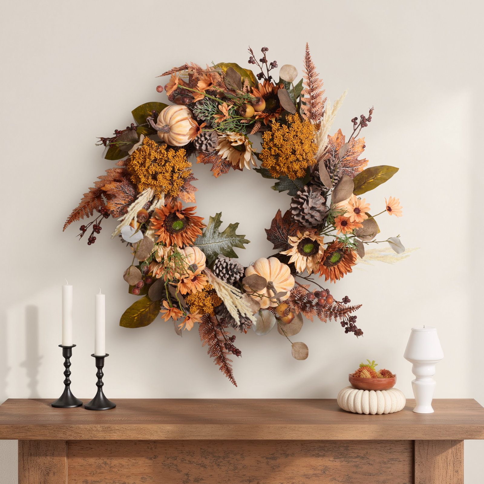 28'' Thanksgiving Faux Oak Wreath