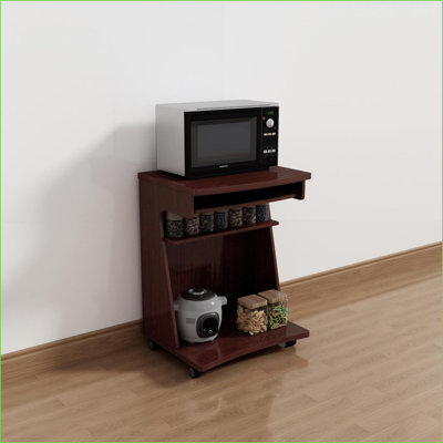 Chariot utilitaire 3 tablettes | Tablette coulissante | Roulettes verrouillables | Acajou | Panneau de particules et panneau de fibres à densité moyenne