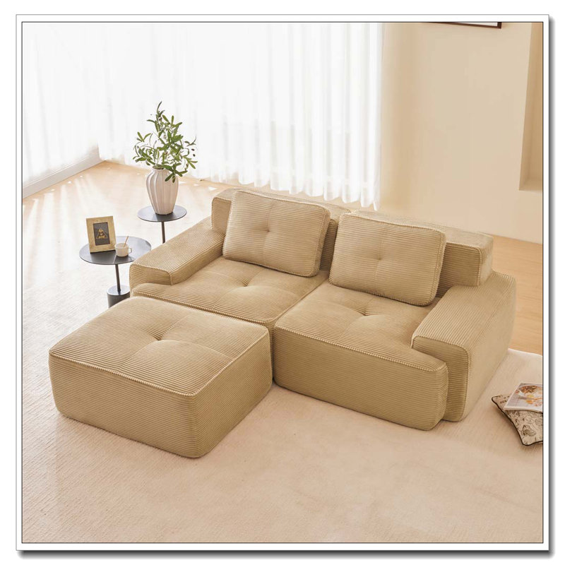 Canapé moderne en velours côtelé, Chameau-2 sièges + 1 fauteuil