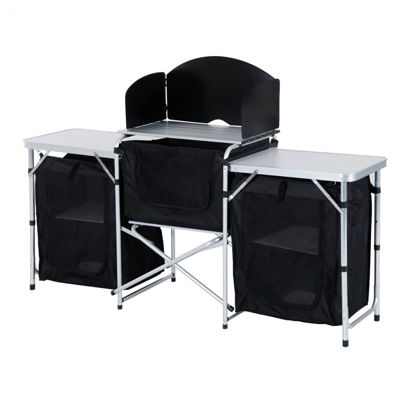 Fold-Up Cooking Table With Windscreen And Storage