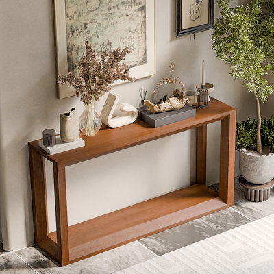 60 Inch Rectangular Solid Wood Veneer Console Table With Ample Storage, Perfect For Entryway And Living Room Decor, Dark Brown