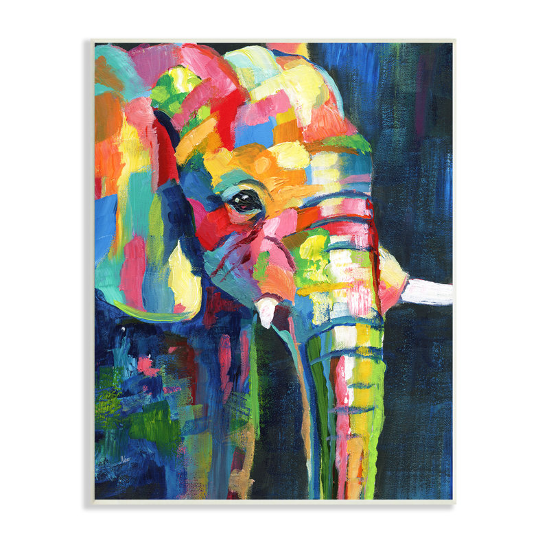 «Contemporary Elephant Abstract Patchwork Rainbow» par Nan - Peinture sur toile, Plaque murale, H 15 po x l 10 po