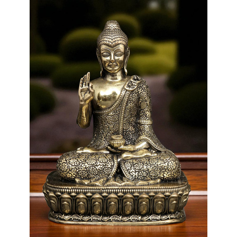 Statue de petit Bouddha de 6 pouces en laiton Vitark Mudra avec incrustation