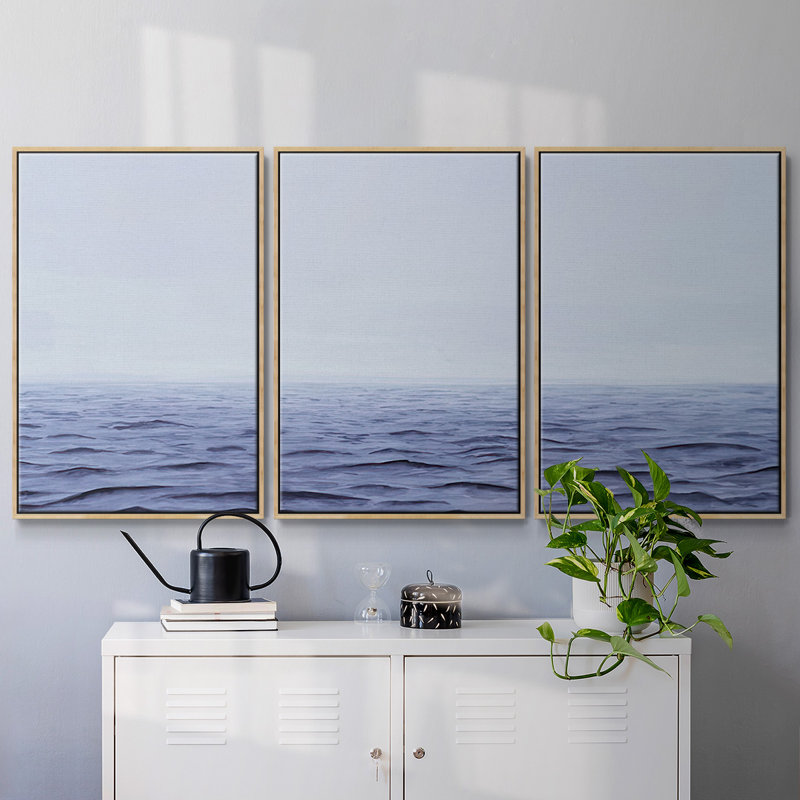 Grayscale Seascape I - Toile encadrée multi-pièces, Naturel, H 36 po x l 75 po x P 2 po