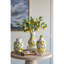 Vase en céramique blanche 9 x 9 x 12,5 po avec des accents de citron jaune vif