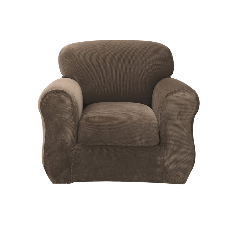 Taupe Stretch Pique Armchair Slipcover with Waffle-Knit Texture