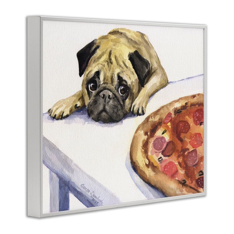 Carlin, Pug veut vraiment une pizza, estampe numérique, conception de George Dyachenko, H 24 po x l 30 po