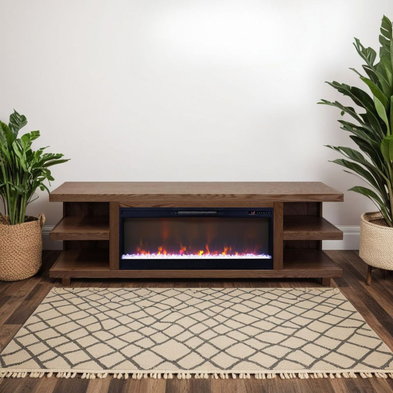 Meuble télé 82 po Laurel Canyon pour téléviseur de 90 po ou moins, assemblage minimal, finition chêne bourbon, Brun