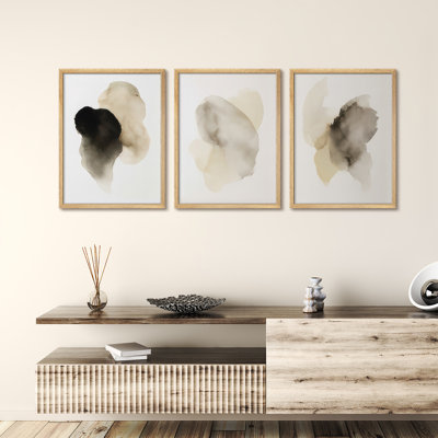 Ensemble de 3 reproductions d'art encadrées délavées à l'encre beige doux pour le couloir de chambre à coucher