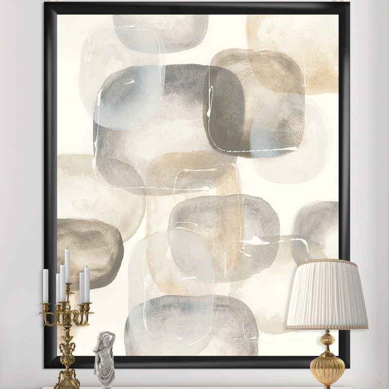 « neutral oval gray pierres ii »-image image sur toile, Cadre noir, H 40 po x l 30 po x P 1,5 po