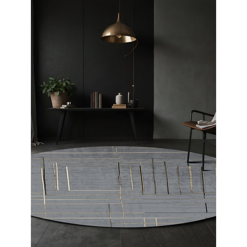 Tapis gris lavable à la machine, Rond 7 pi