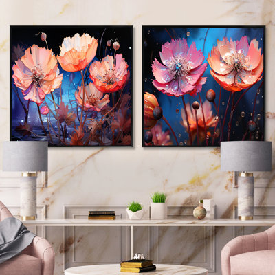 Ensemble de 2 fleurs de néon rose et bleuet