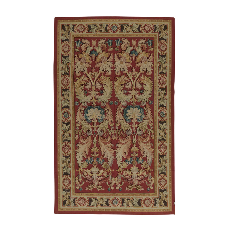 Hand-Knotted Aubusson High-Quality Red/Beige/Blue Area Rug