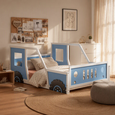 Lit plateforme classique en forme de voiture avec roulettes, offrant un sommeil de rêve et une décoration de chambre inspirante pour tous les âges