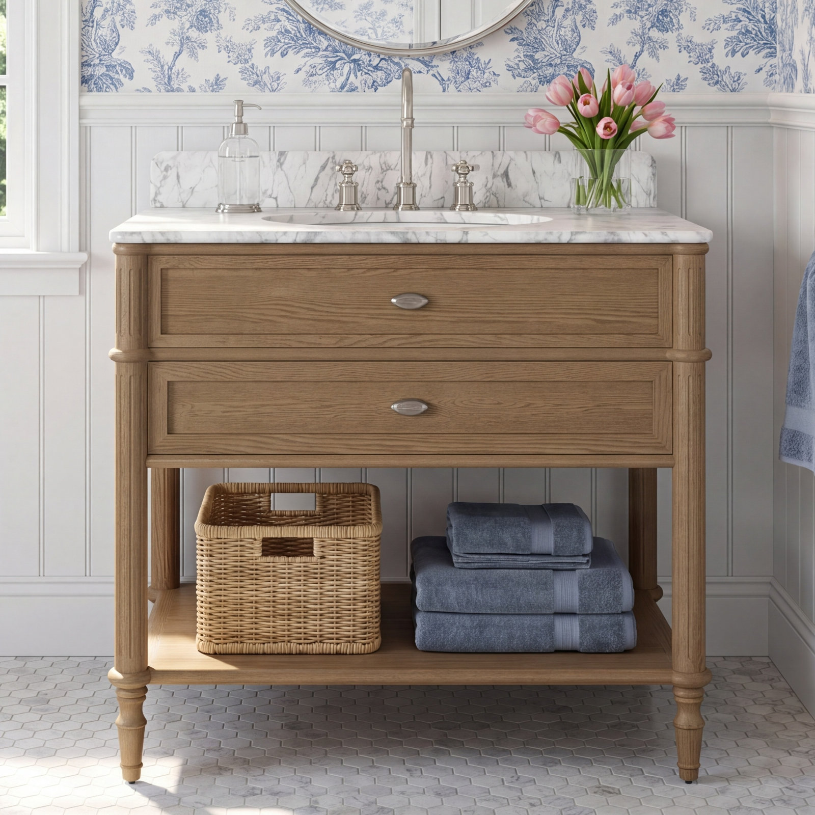 Adelene Single Bathroom Vanity, Washed Blonde Oak Veneer