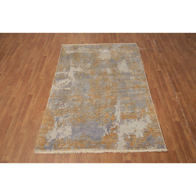 Tapis abstrait abstrait aux tons de terre 5 x 7 avec élégance subtile et chaleureuse