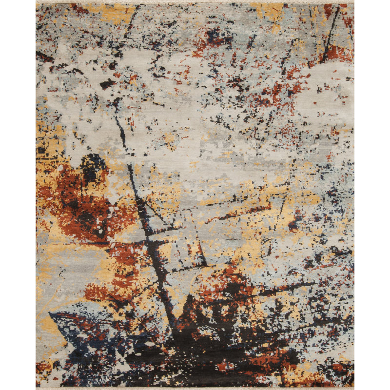 Artist Painterly Handmade Silk and Wool Abstract Area Rug, Sample 2' x 3'