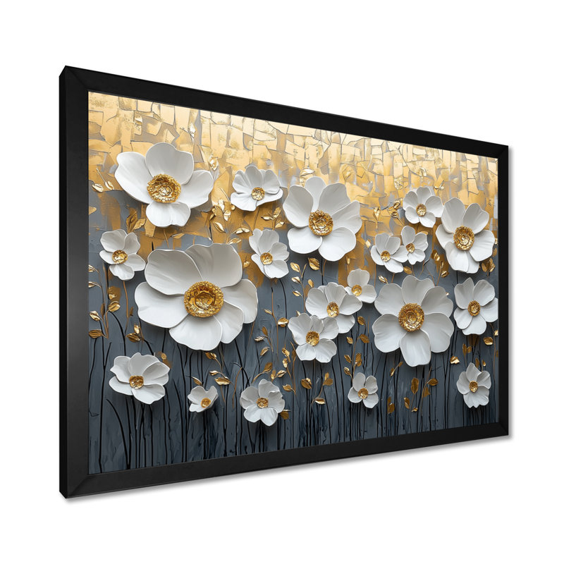 Mudasar, fleurs blanches et dorées, fleurs sauvages V - Art mural fleurs sauvages, Reproduction encadrée d'une seule photo