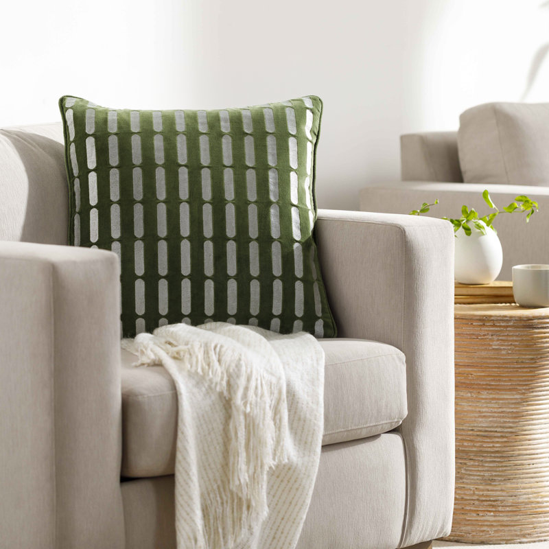 Coussin carré 100% coton Usman, H 18 po x l 18 po, Vert/blanc, Bas