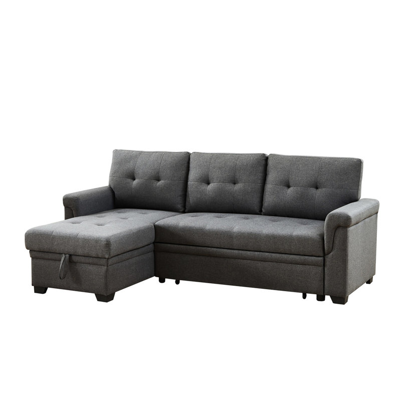 Canapé-lit modulaire réversible de 84 po en lin gris foncé avec rangement et méridienne