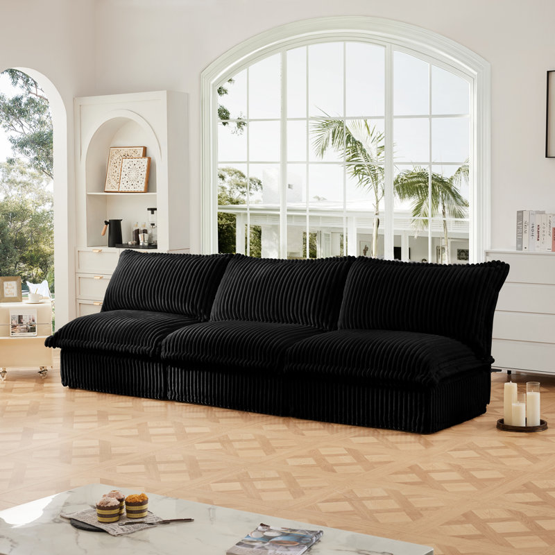 Canapé modulaire luxueux en velours côtelé noir - Confort et flexibilité inégalés