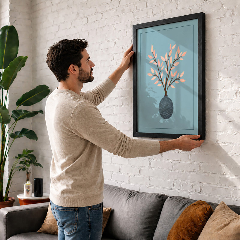 Coral Branch In Grey Minimalist - Print, A4 - 29.7 x 21.0 cm, White