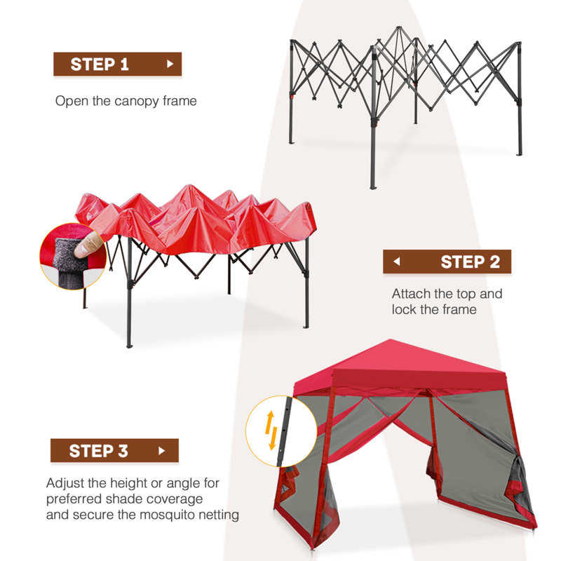 Red 10' x 10' Steel Pop-Up Canopy Tent with Mosquito Netting