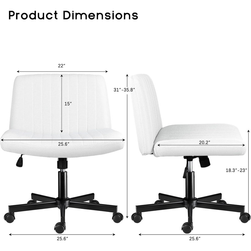 Chaise de travail pivotante en tissu Caelie, Blanc