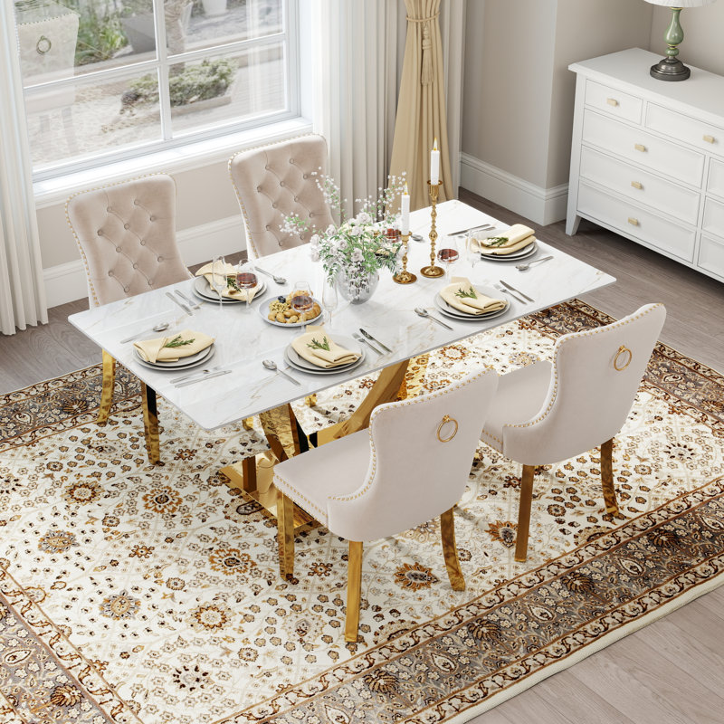 Kekeli 6 - Person Pedestal Dining Set, 30"H x 63"L x 35.4"W, Beige