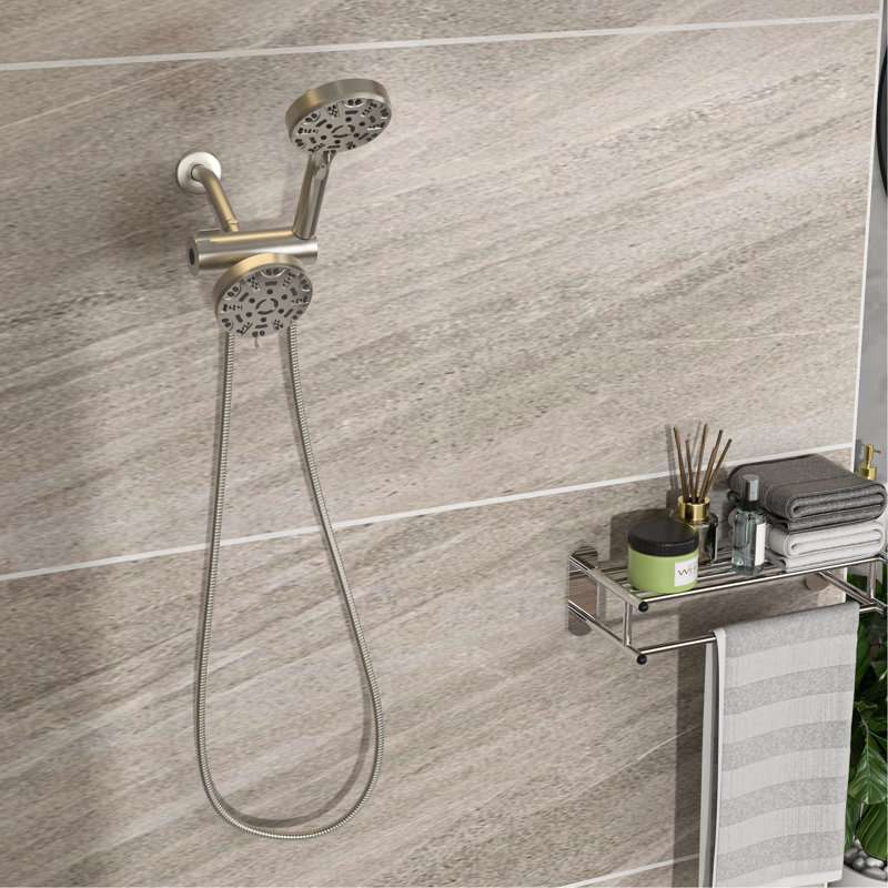 Pomme de douche double avec pomme de douche à effet pluie de 4,7 po et douche à main 8 po, pomme de douche en nickel brossé, pomme de douche, finition, plastique