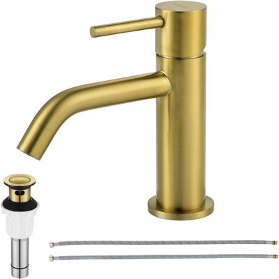 Robinet de salle de bain à poignée simple avec ensemble de drain d'évier escamotable et conduites d'alimentation en eau