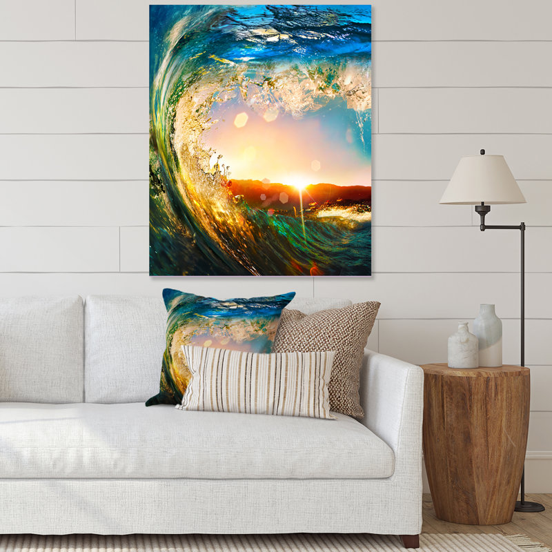Colored Ocean Waves Falling Down - Modern Seashore Glossy Metal Wall Art, 44" H x 34" W x 1" D, Metal