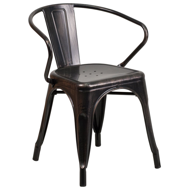 Duluth 30'' Round Metal Indoor-Outdoor Table Set with 2 Arm Chairs, Black / Antique Gold, 29" H x 24" W x 24" L